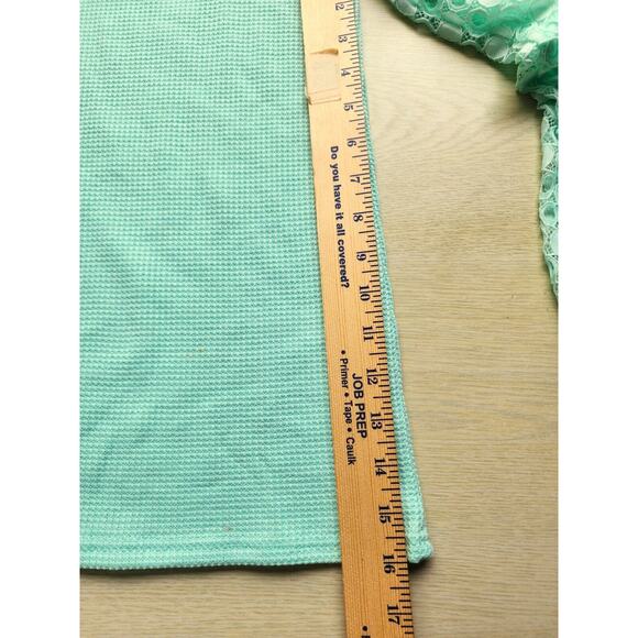 TOP-MIHOLL-Waffle Material-Lace Sleeves-Long Sleeves-Mint Green-Size Large - Picture 14 of 16